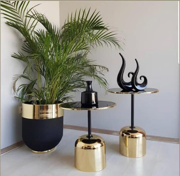  Lavanta Dekoratif Siyah Kısa Model Gold Sehpa 50 cm