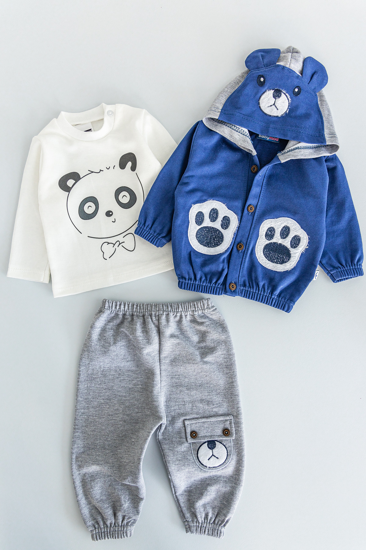 bebek takımları Erkek Bebek Takım Panda Figürlü 3 Parça