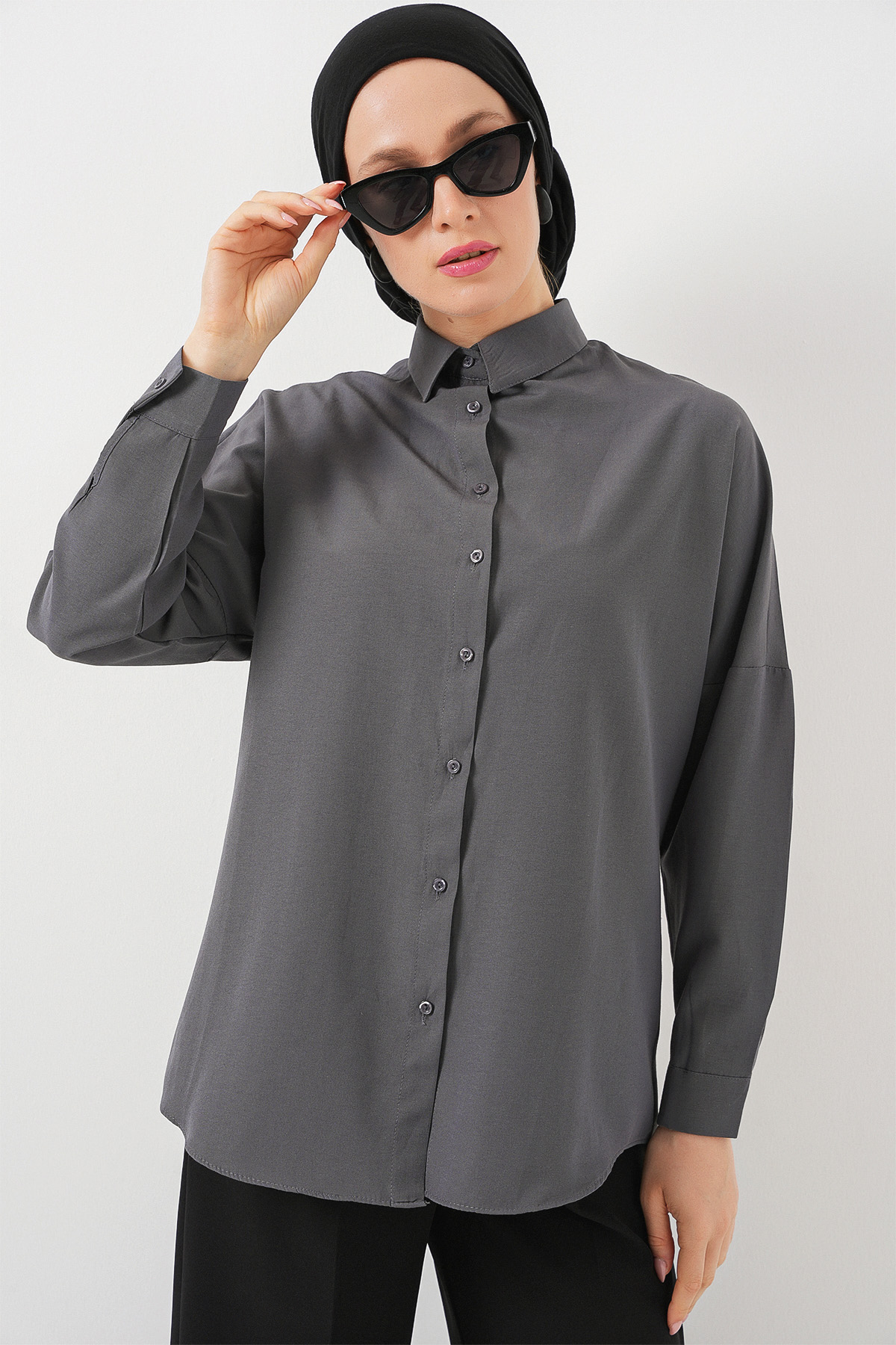 Bigdart Chemise basique oversize modeste 103901 grise vue 1