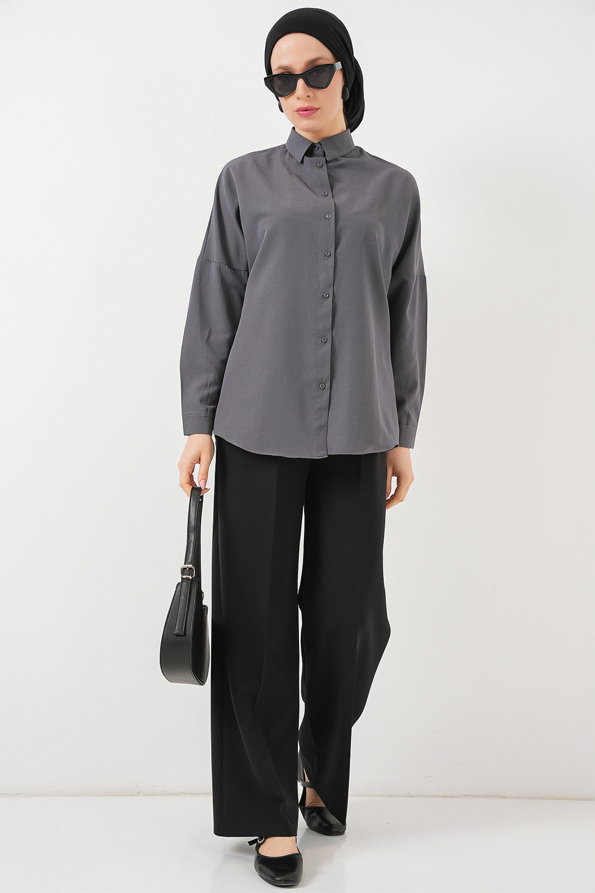 Bigdart Chemise basique oversize modeste 103901 grise vue 2
