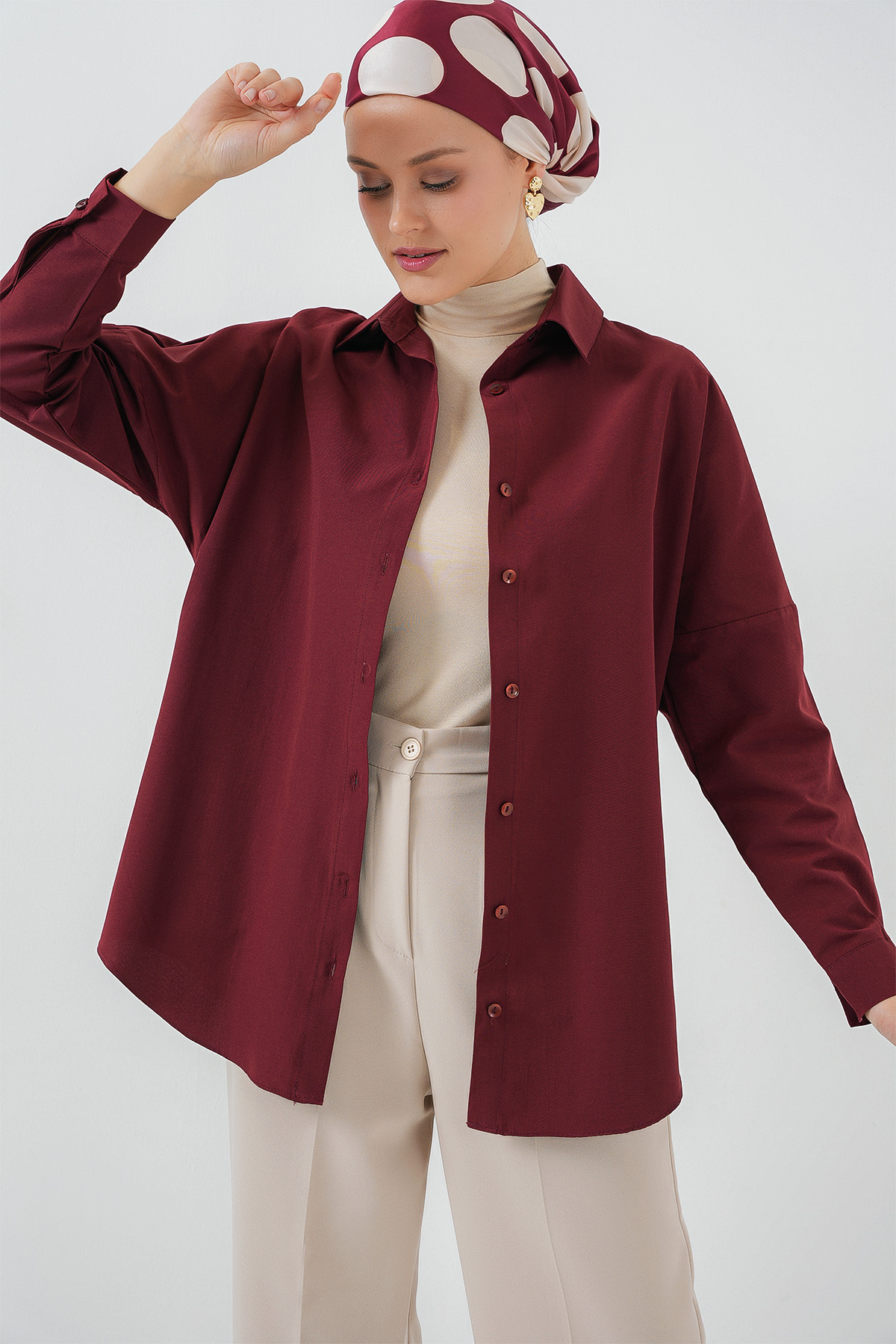 Bigdart Chemise basique oversize modeste prune vue 3
