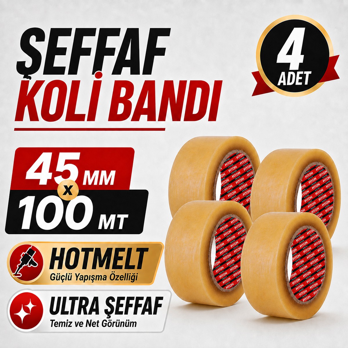 Sanplaza Şeffaf Hotmelt 4 Adet Koli Bandı 45 mm x 100 mt Güçlü Yapışkanlı Paketleme Ambalaj Bandı