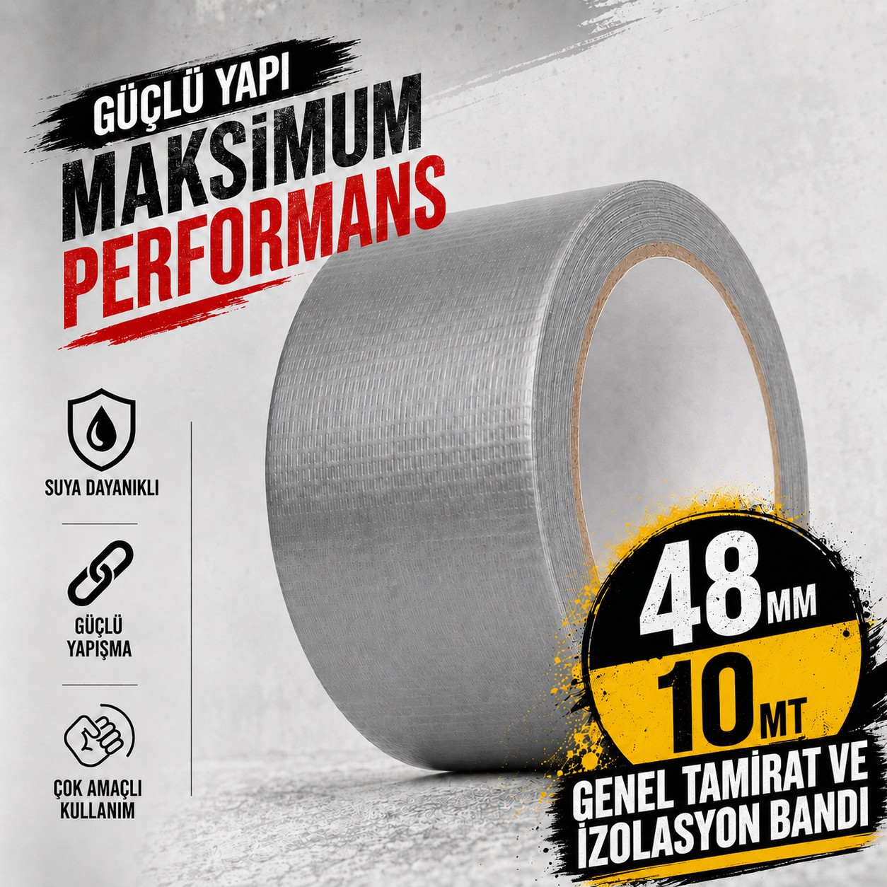 Sanplaza Gri Tamir ve İzolasyon Bandı 48mm 10mt Suya Dayanıklı Duct Tape Sırdırmazlık Bandı 1 Adet