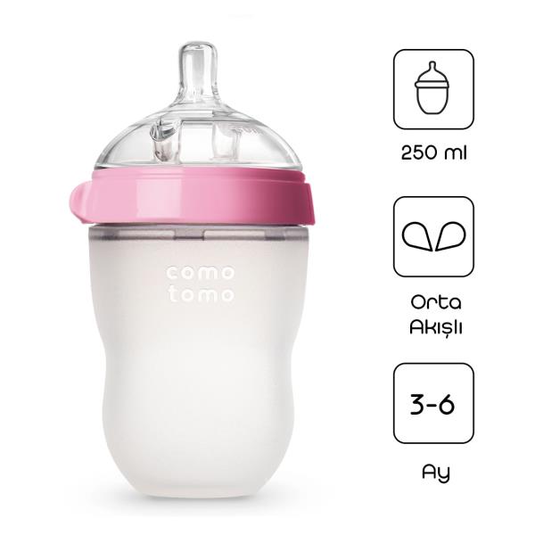 Comotomo Antikolik Silikon Biberon 250ml 3-6 Ay Pembe