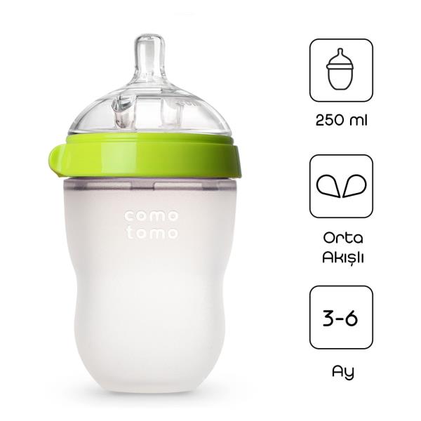 Comotomo Antikolik Silikon Biberon 250ml 3-6 Ay Yeşil