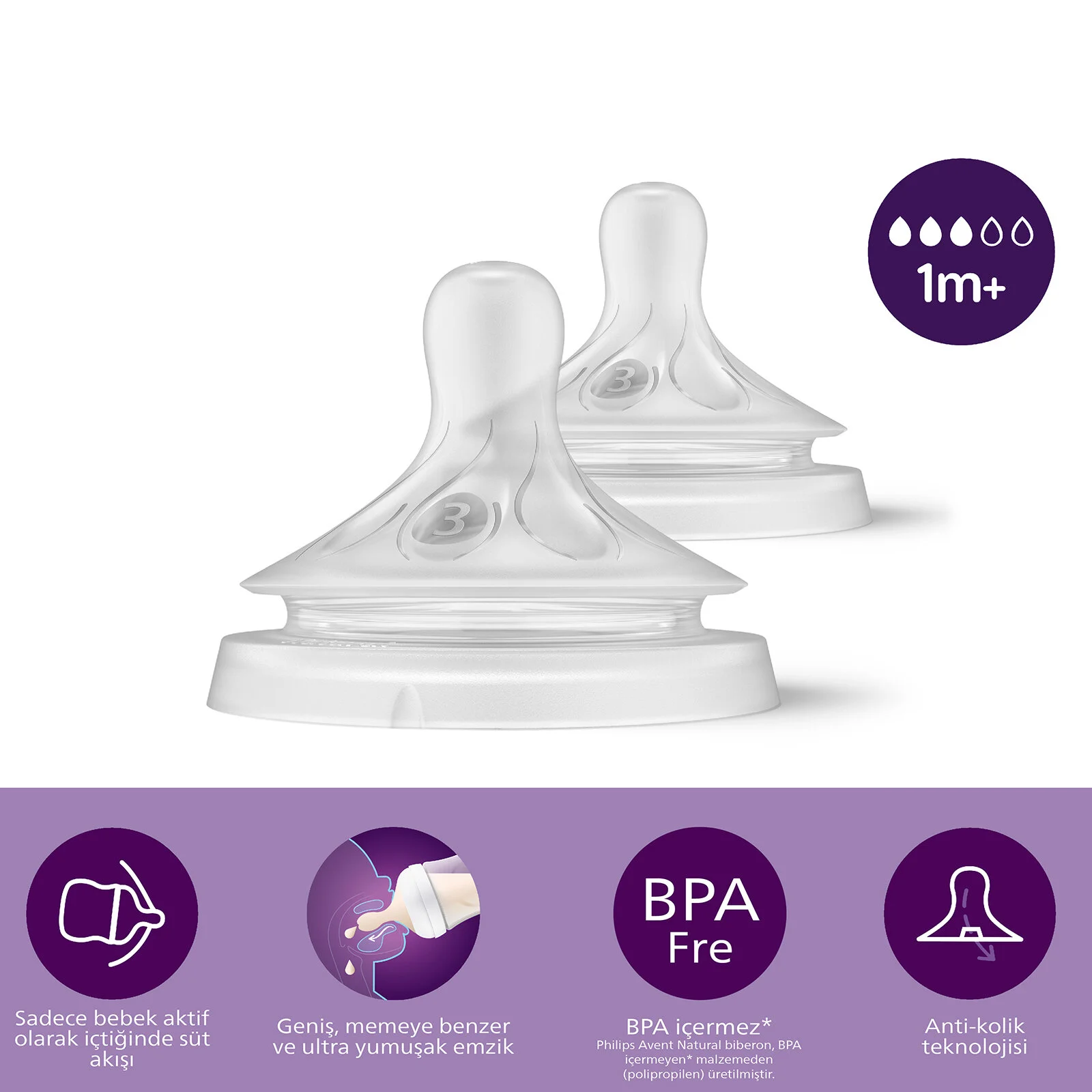 Philips Avent Doğal Tepkili Natural Response 2li Biberon Emziği 3No 1+ Ay 