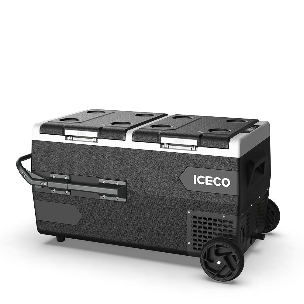 ICECO K75D 12/24Volt 75 Litre Akülü/Kablolu/ Çift Bölmeli Kompresörlü Tekerlekli Outdoor Oto Buzdolabı/Dondurucu (Akü Dahil Değildir)