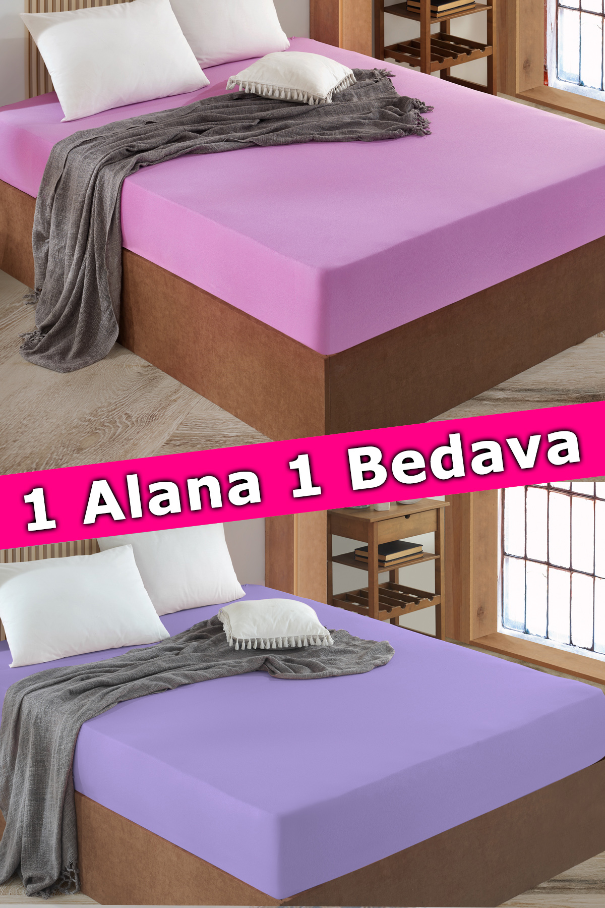 2 Adet Tek Kişilik Lastikli Çarşaf | Fuşya&Lila
