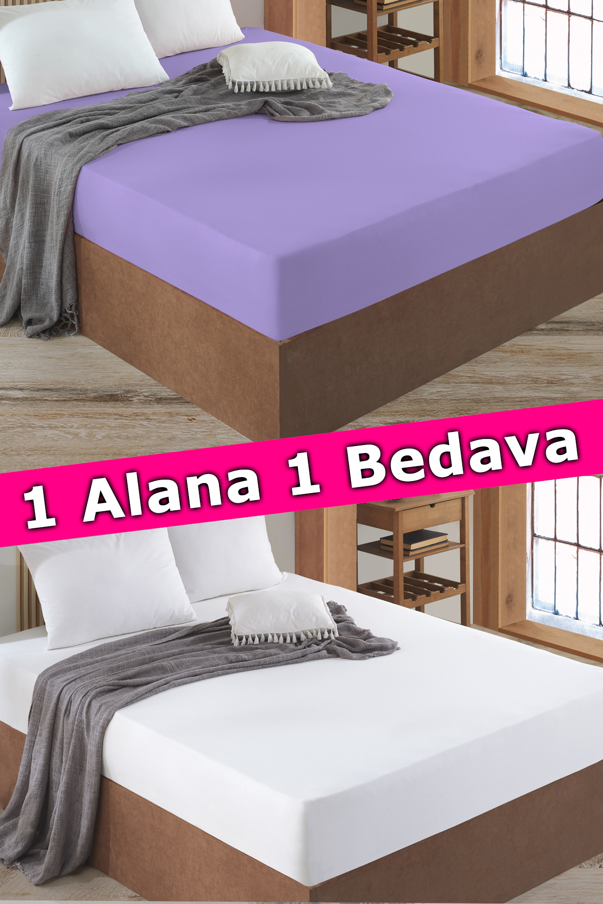 2 Adet Tek Kişilik Lastikli Çarşaf | Lila&Beyaz