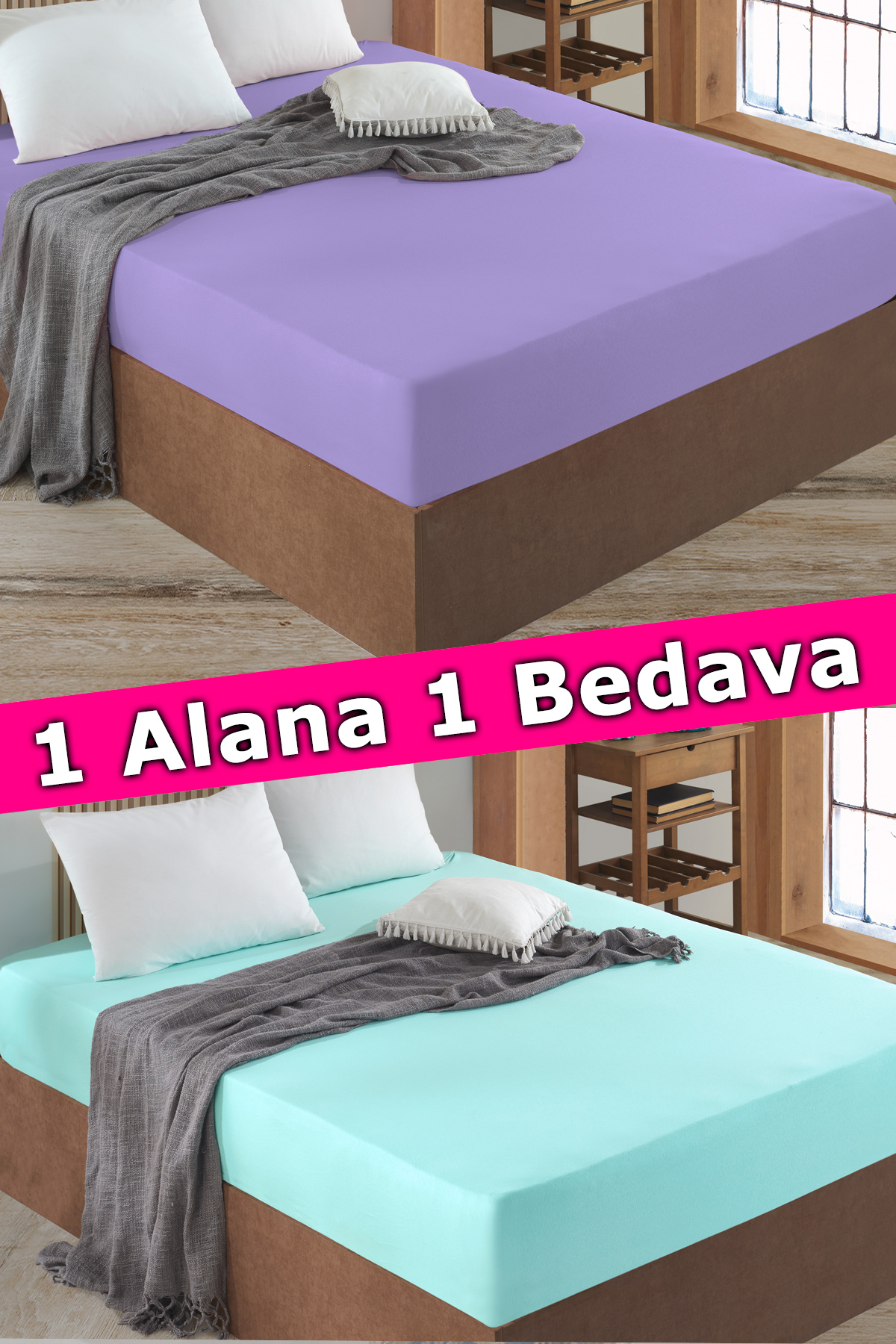 2 Adet Tek Kişilik Lastikli Çarşaf | Lila&Mint