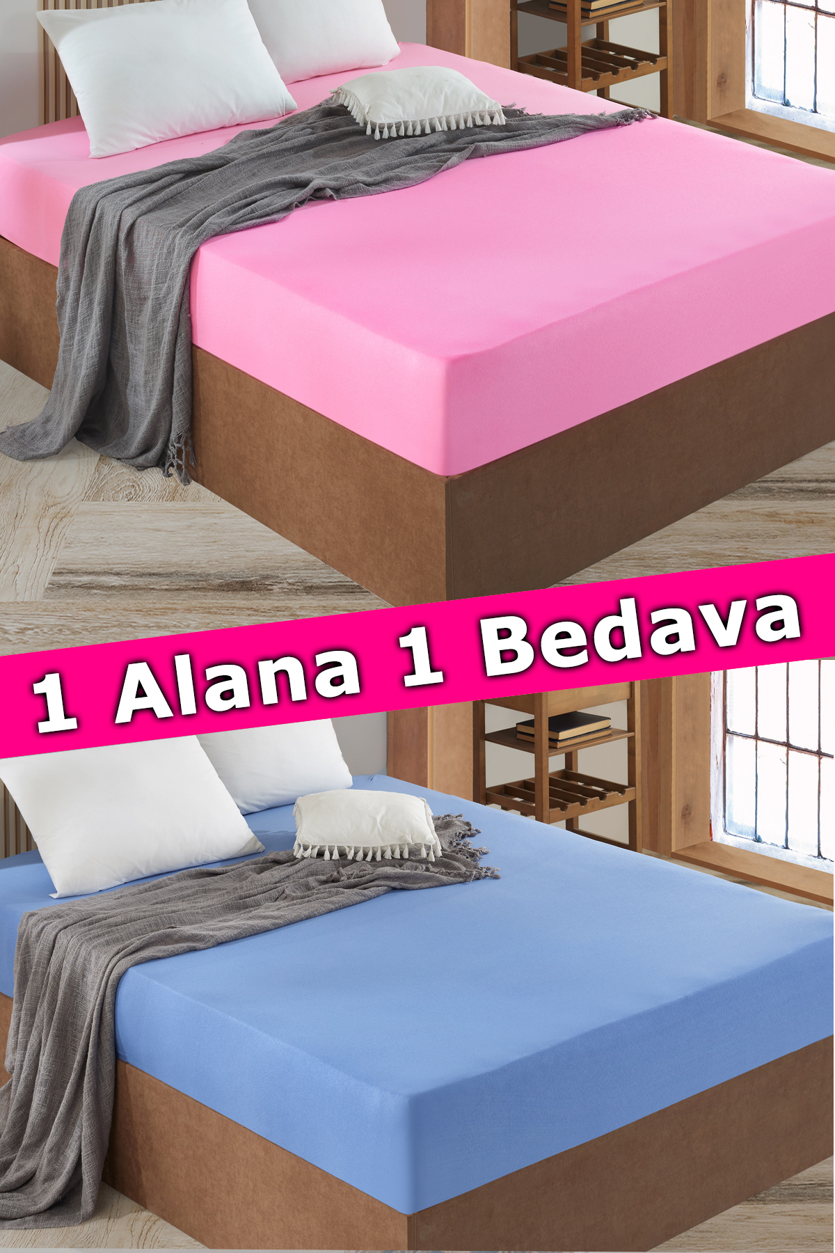 2 Adet Tek Kişilik Lastikli Çarşaf | Pembe&Mavi
