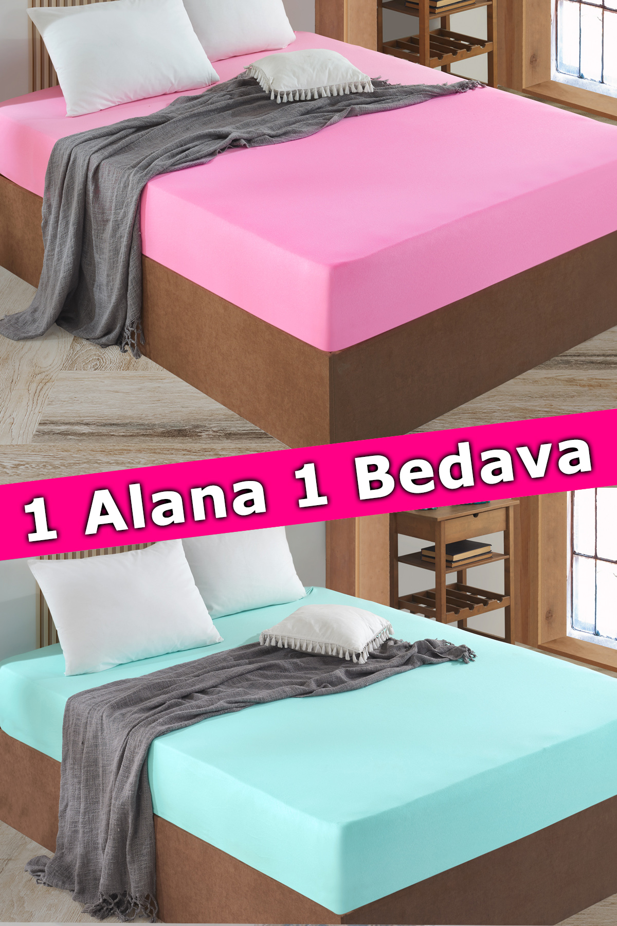 2 Adet Tek Kişilik Lastikli Çarşaf | Pembe&Mint