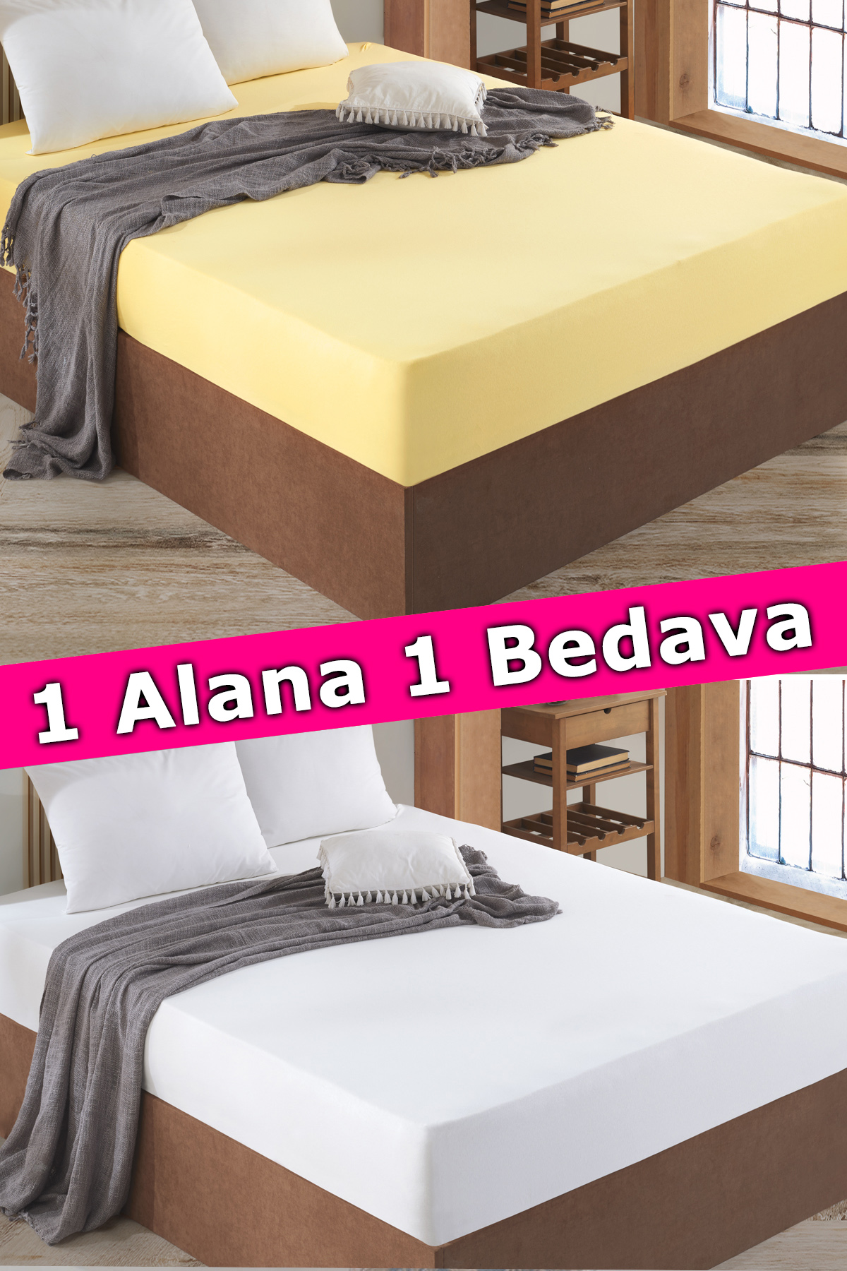 2 Adet Tek Kişilik Lastikli Çarşaf | Sarı&Beyaz