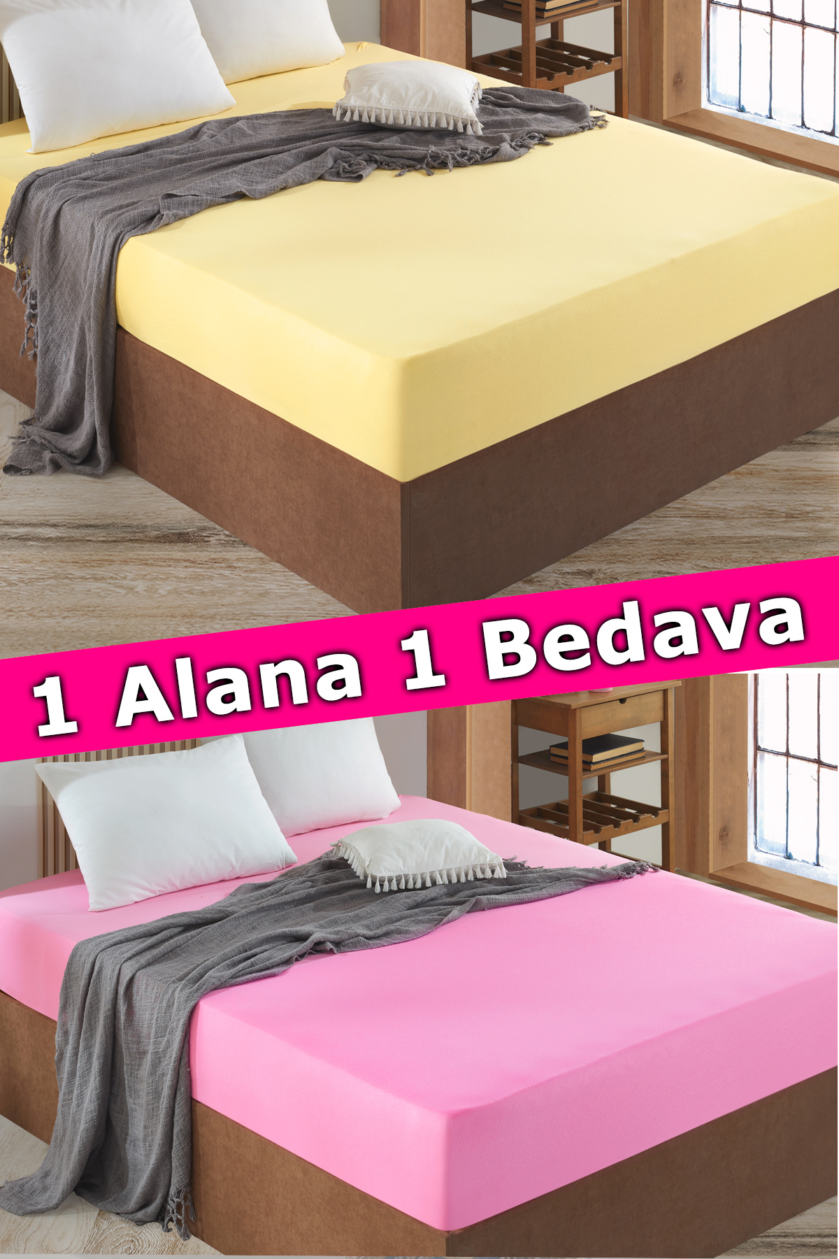 2 Adet Tek Kişilik Lastikli Çarşaf | Sarı&Pembe