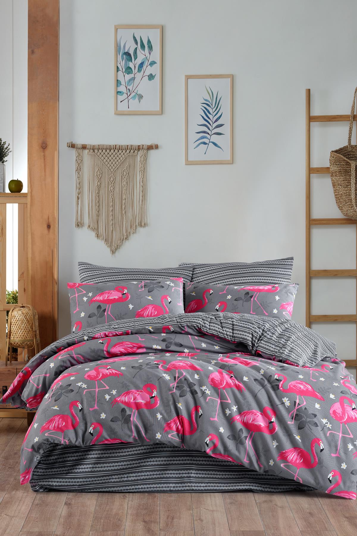 Flamingo Grey %100 Pamuk Çift Kişilik Nevresim Takımı
