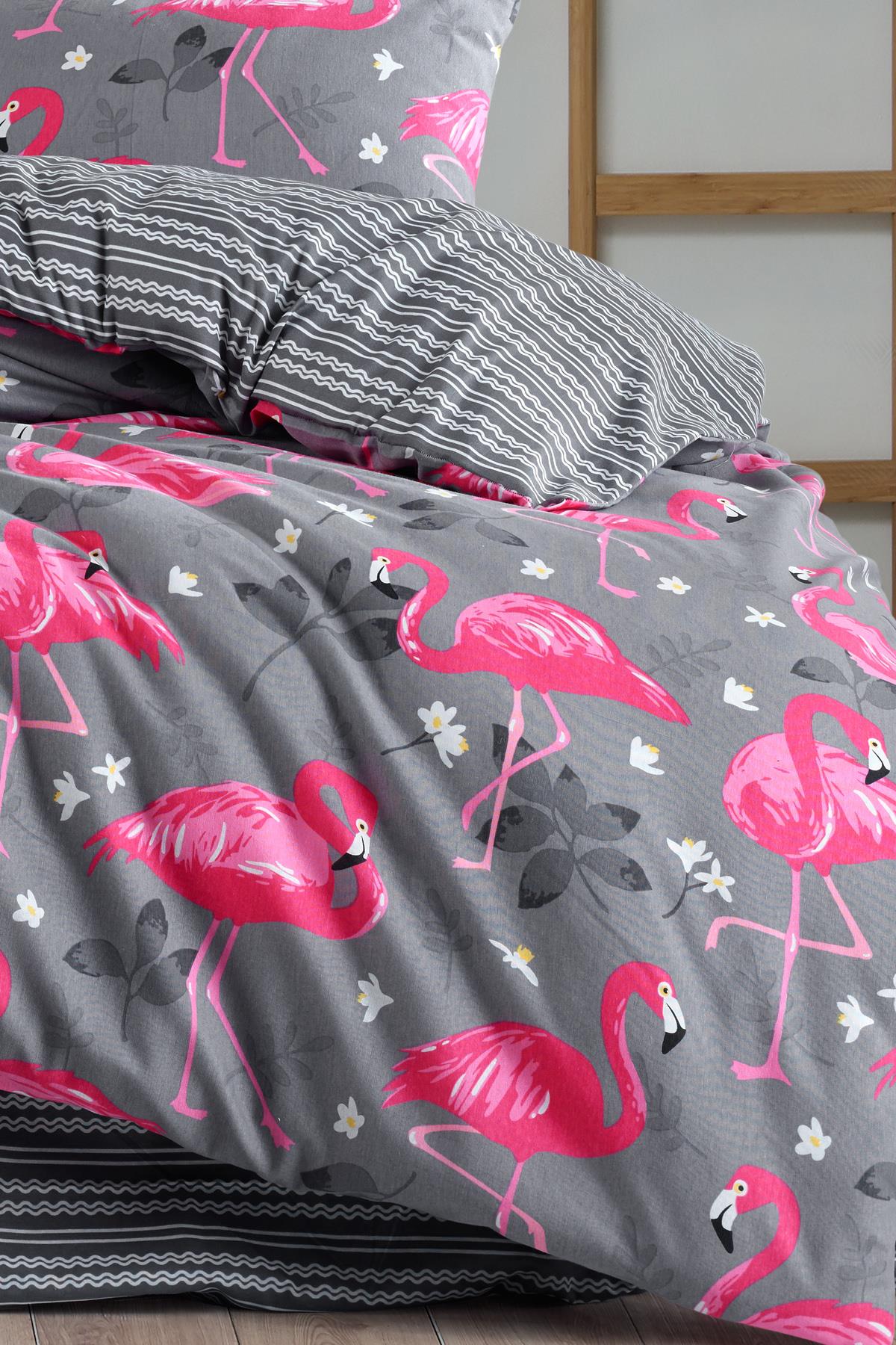 Flamingo Grey %100 Pamuk Çift Kişilik Nevresim Takımı