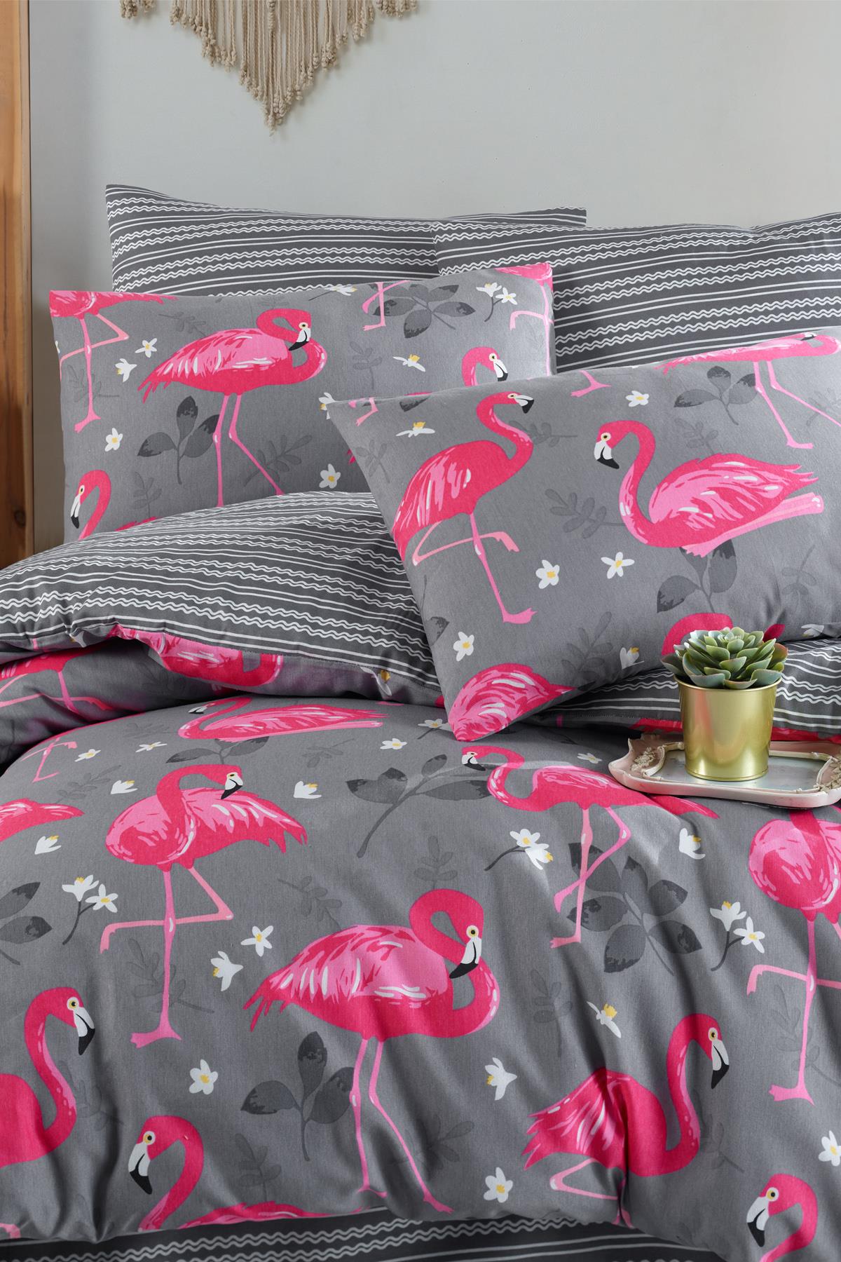 Flamingo Grey %100 Pamuk Çift Kişilik Nevresim Takımı
