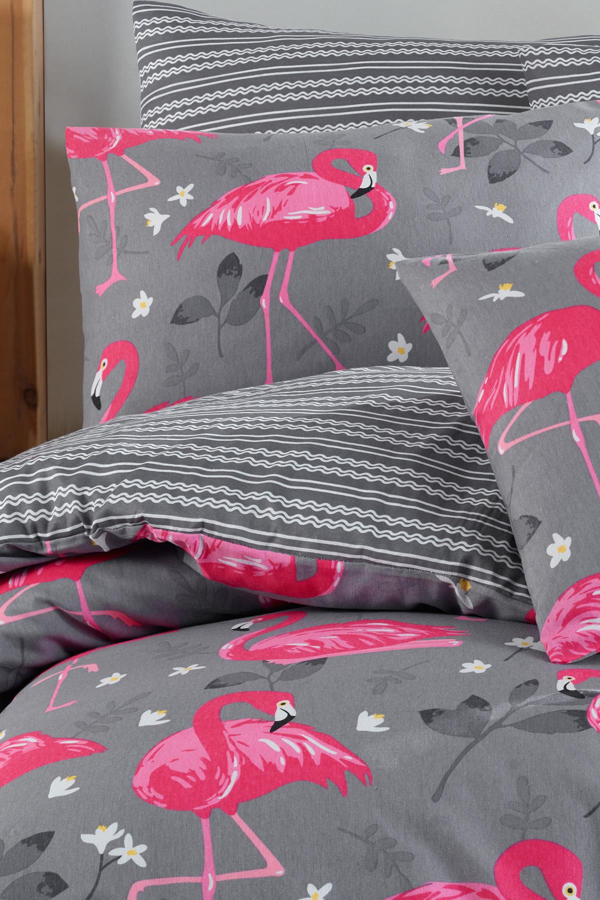 Flamingo Grey %100 Pamuk Çift Kişilik Nevresim Takımı