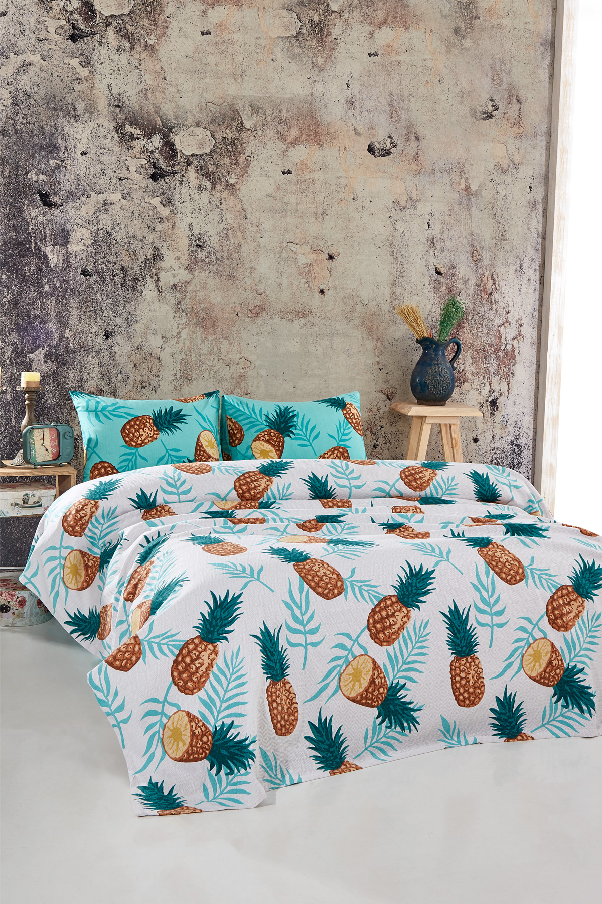 Ananas Desenli Tek Kişilik Tek Pike