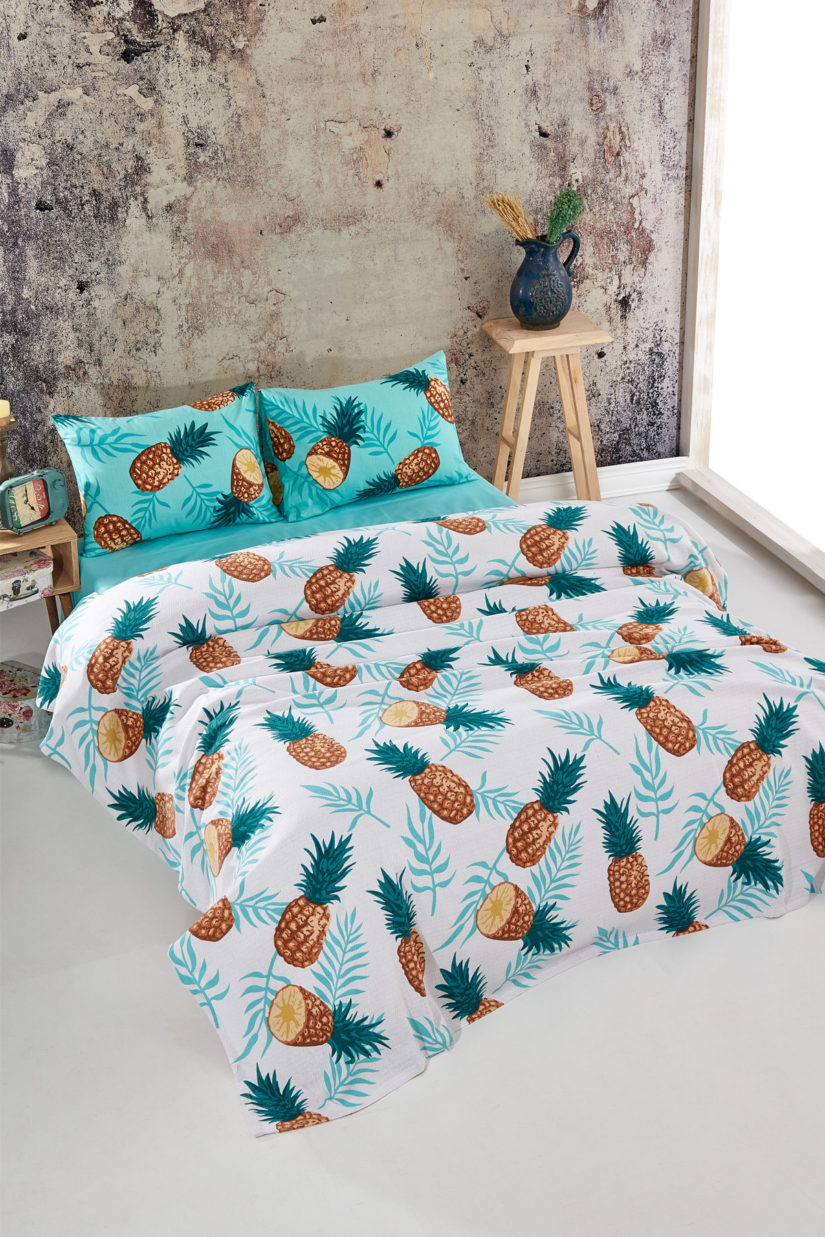 Ananas Desenli Tek Kişilik Tek Pike
