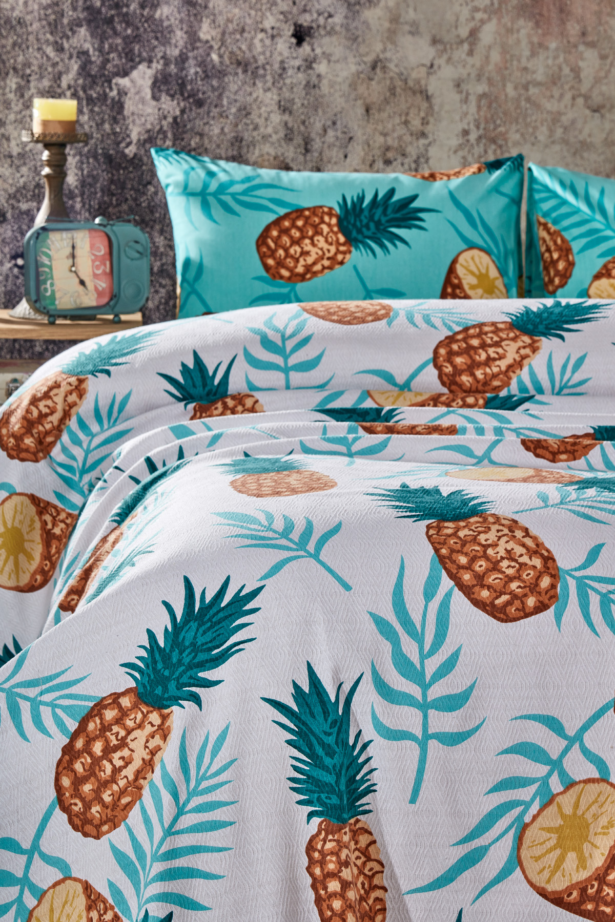 Ananas Desenli Tek Kişilik Tek Pike