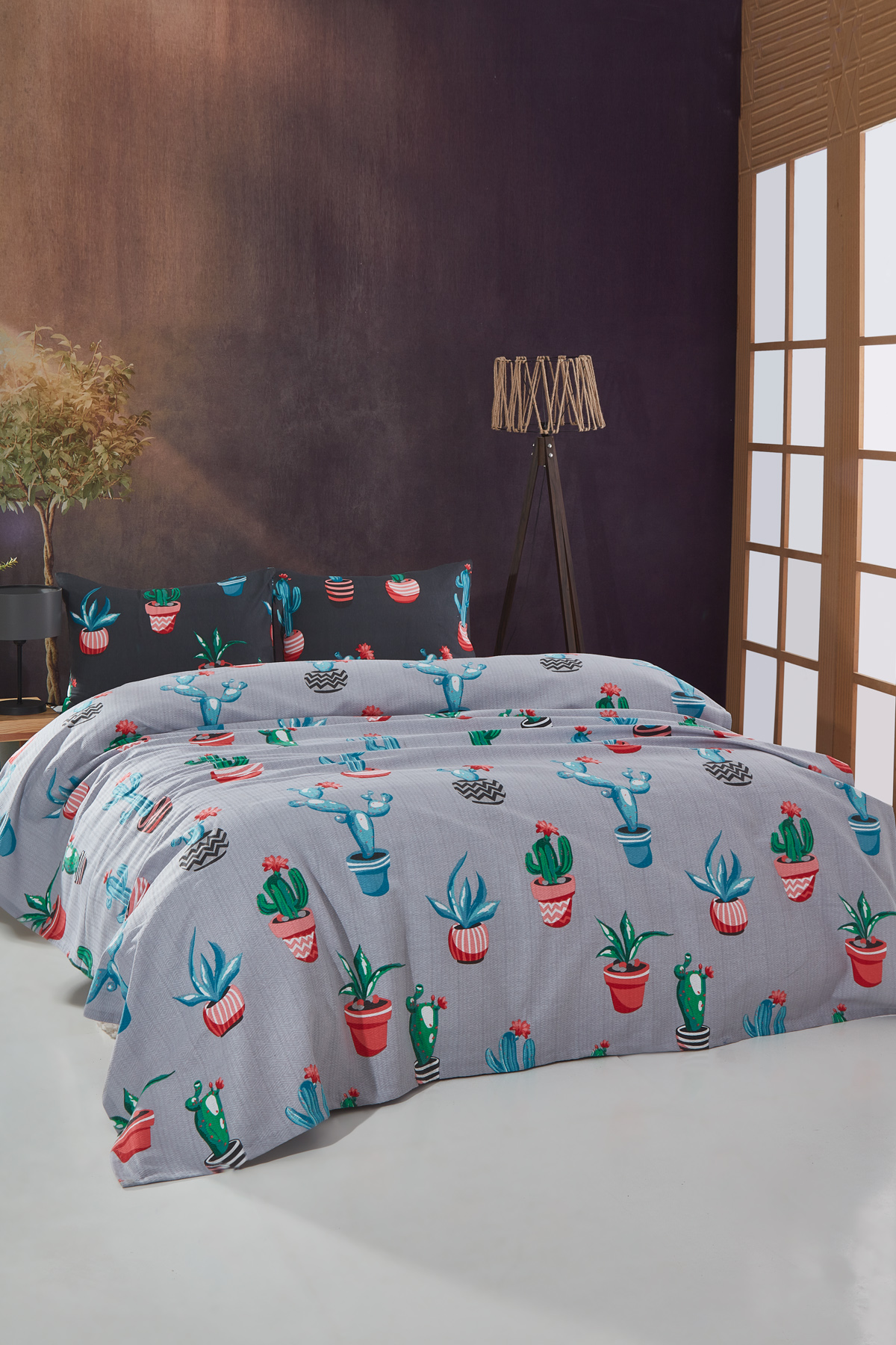 Cactus Çift Kişilik Kaktüs Desenli Pike Seti