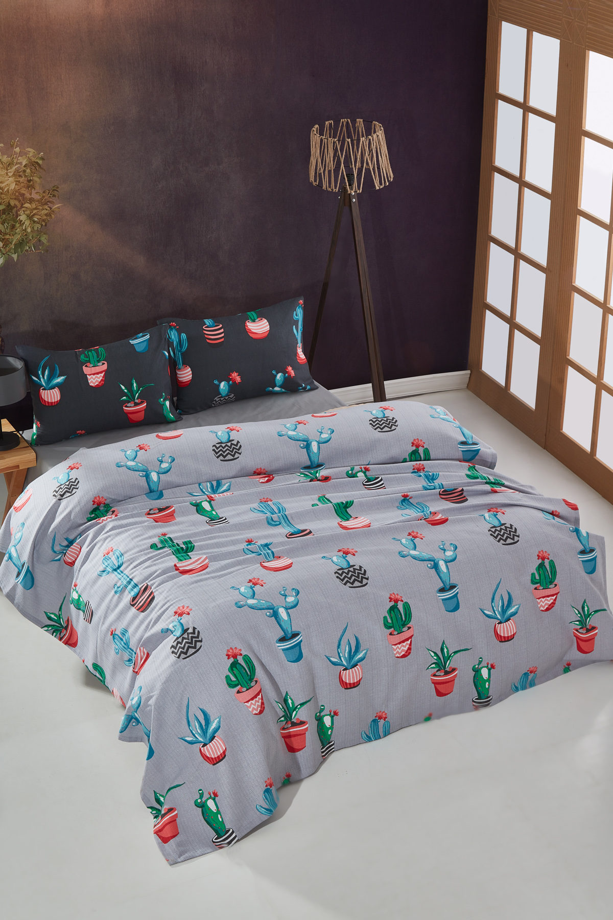 Cactus Tek Kişilik Kaktüs Desenli Tek Pike
