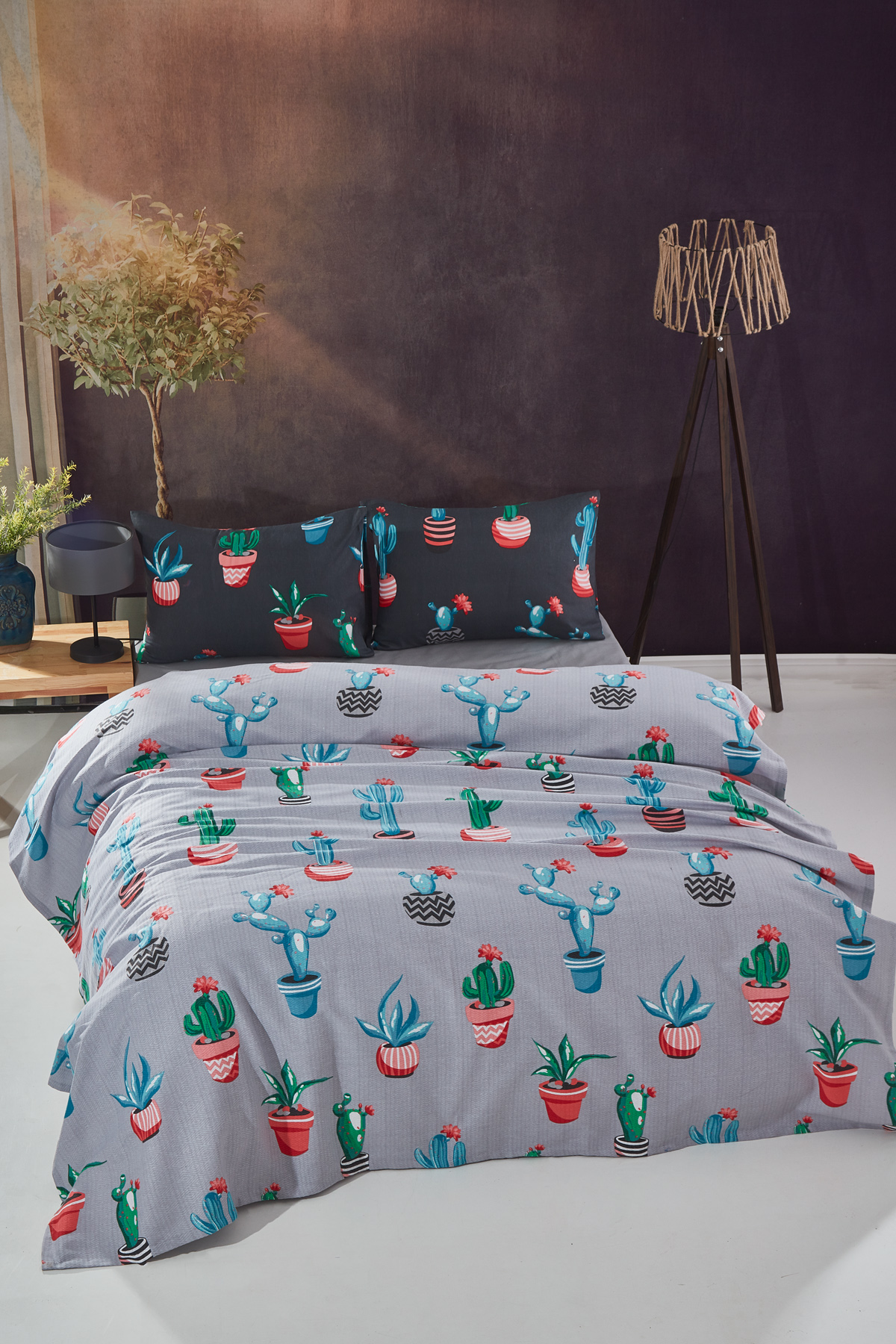Cactus Tek Kişilik Kaktüs Desenli Tek Pike
