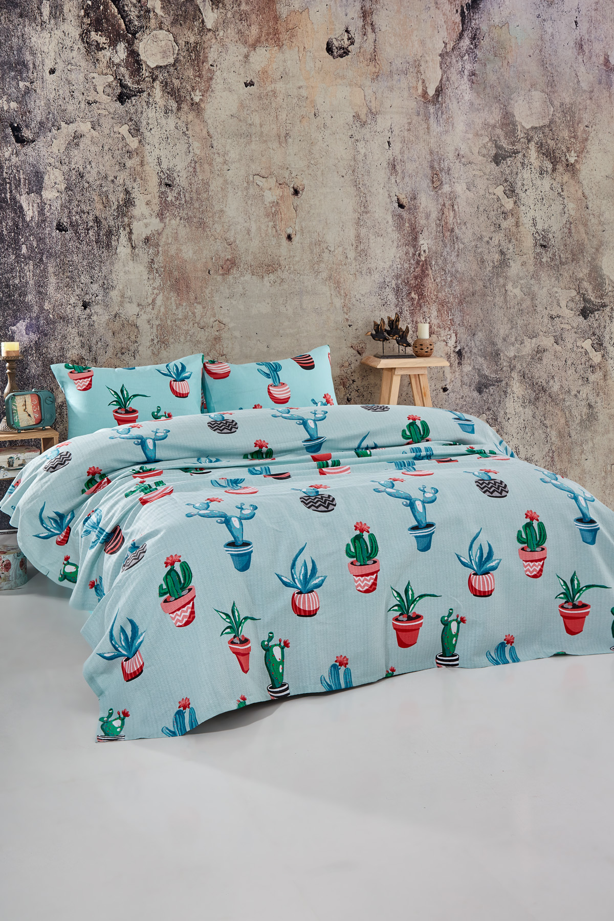 Cactus Tek Kişilik Kaktüs Desenli Tek Pike