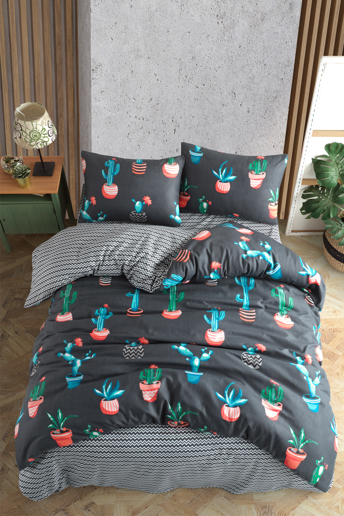 Cactus Tek Kişilik Kaktüs Desenli Nevresim Seti