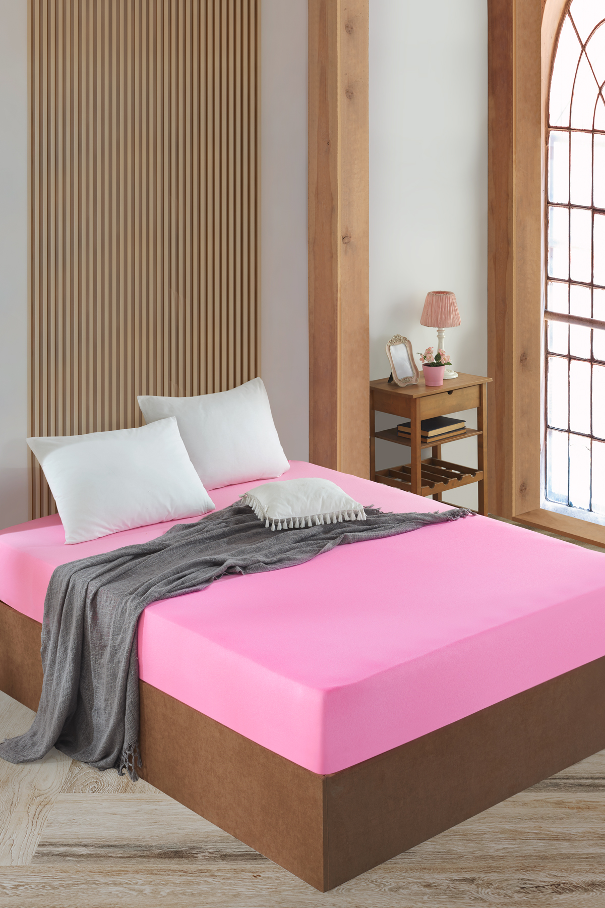 Çift Kişilik Fitted Lastikli Çarşaf | Pembe