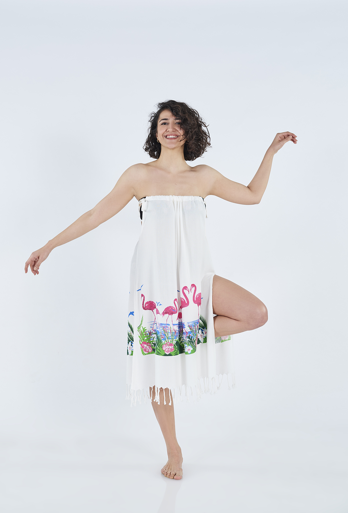 Flamingo Bambu Baskılı Plaj Elbisesi