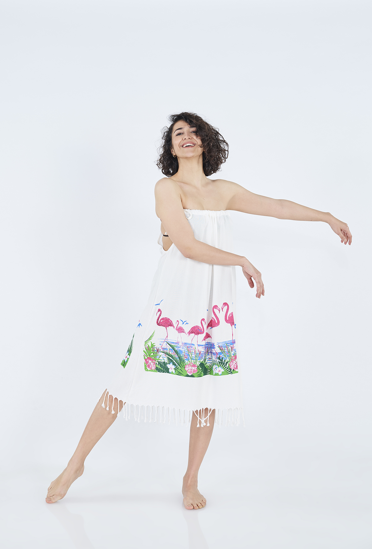 Flamingo Bambu Baskılı Plaj Elbisesi