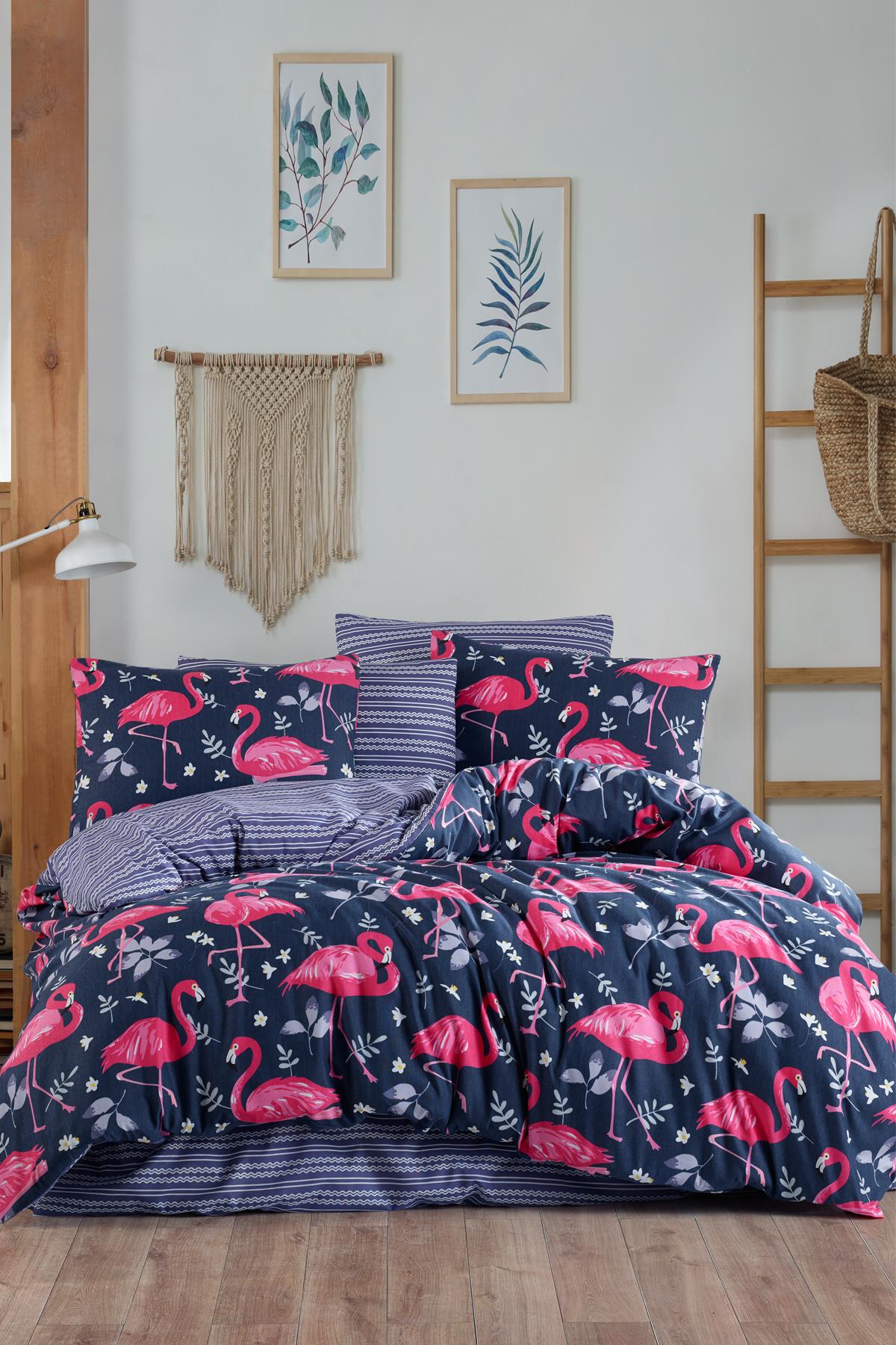 Flamingo Navy %100 Pamuk Çift Kişilik Nevresim Takımı