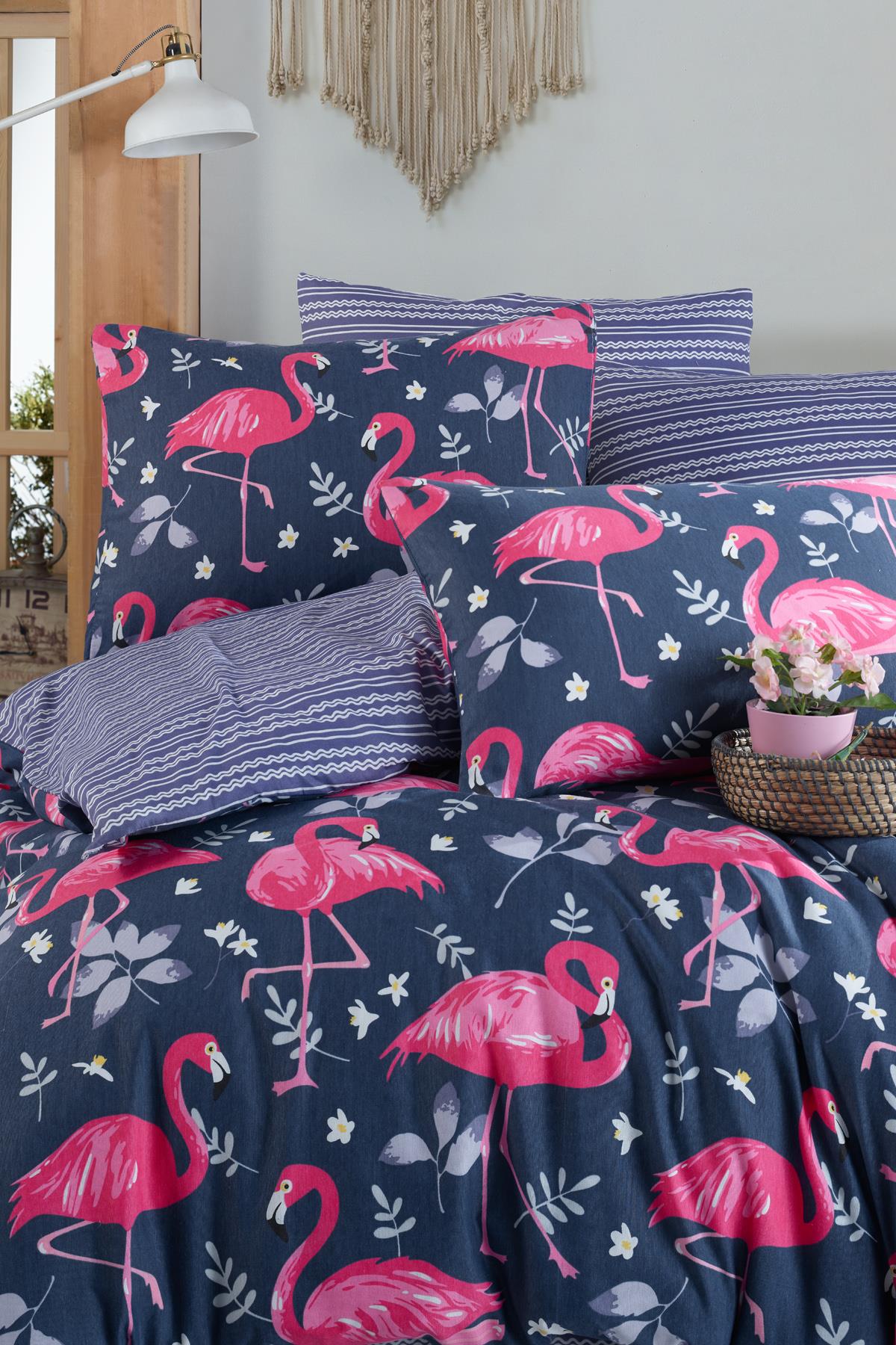 Flamingo Navy %100 Pamuk Çift Kişilik Nevresim Takımı