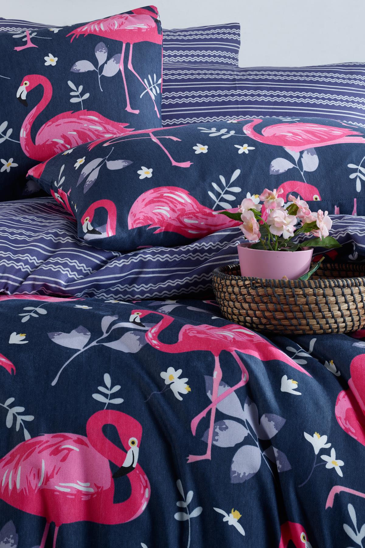 Flamingo Navy %100 Pamuk Çift Kişilik Nevresim Takımı