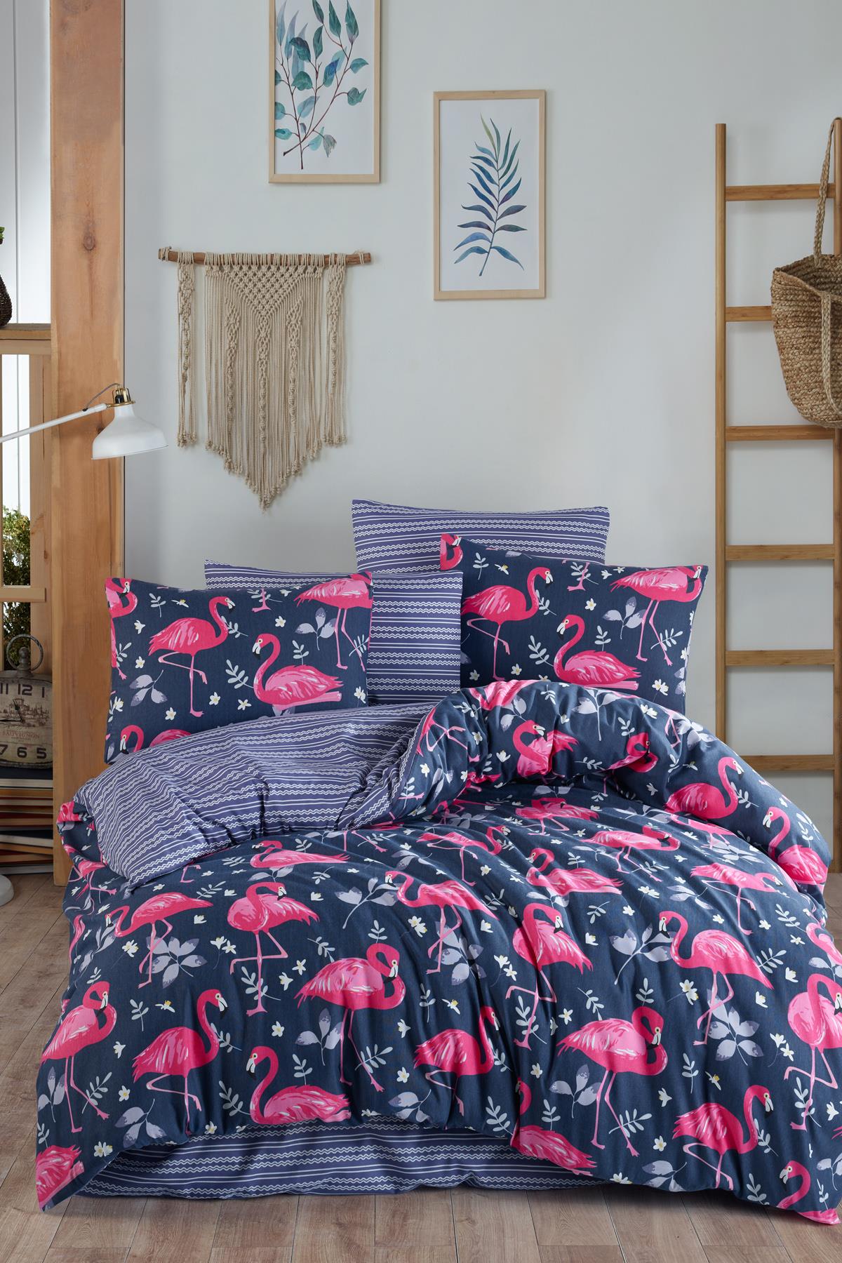 Flamingo Navy %100 Pamuk Tek Kişilik Nevresim Seti