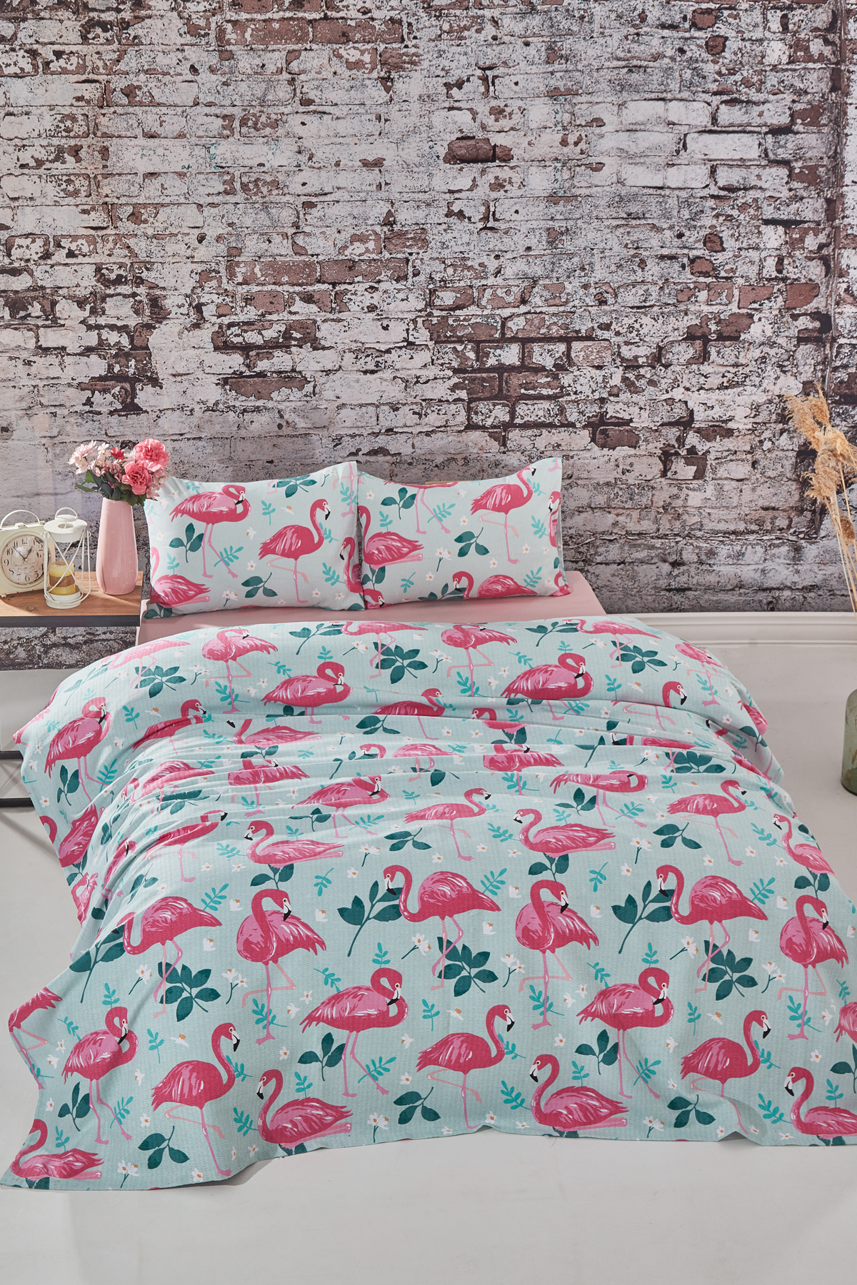 Flamingo Tek Kişilik Flamingo Desenli Tek Pike