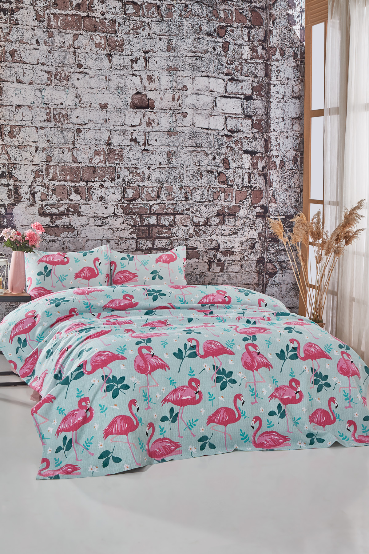 Flamingo Tek Kişilik Flamingo Desenli Tek Pike
