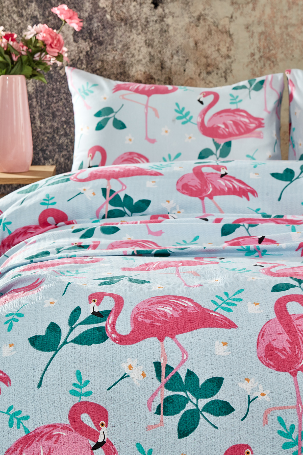 Flamingo Tek Kişilik Flamingo Desenli Tek Pike