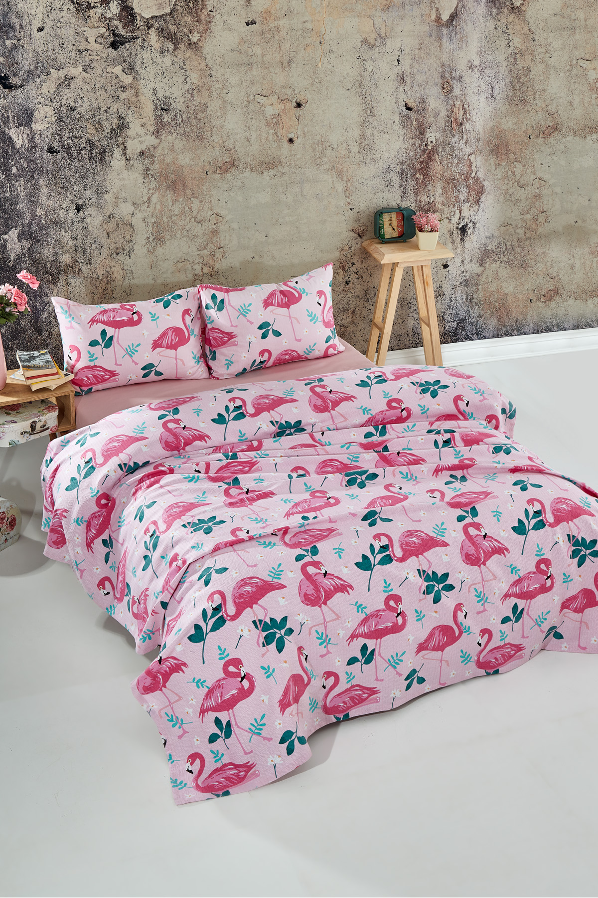 Flamingo Tek Kişilik Flamingo Desenli Tek Pike