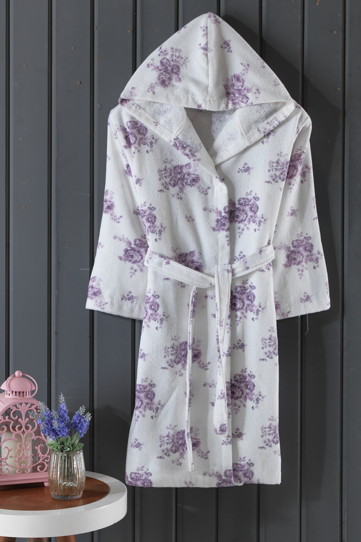 Flower Dijital Baskılı Extra Soft Kadife Bornoz