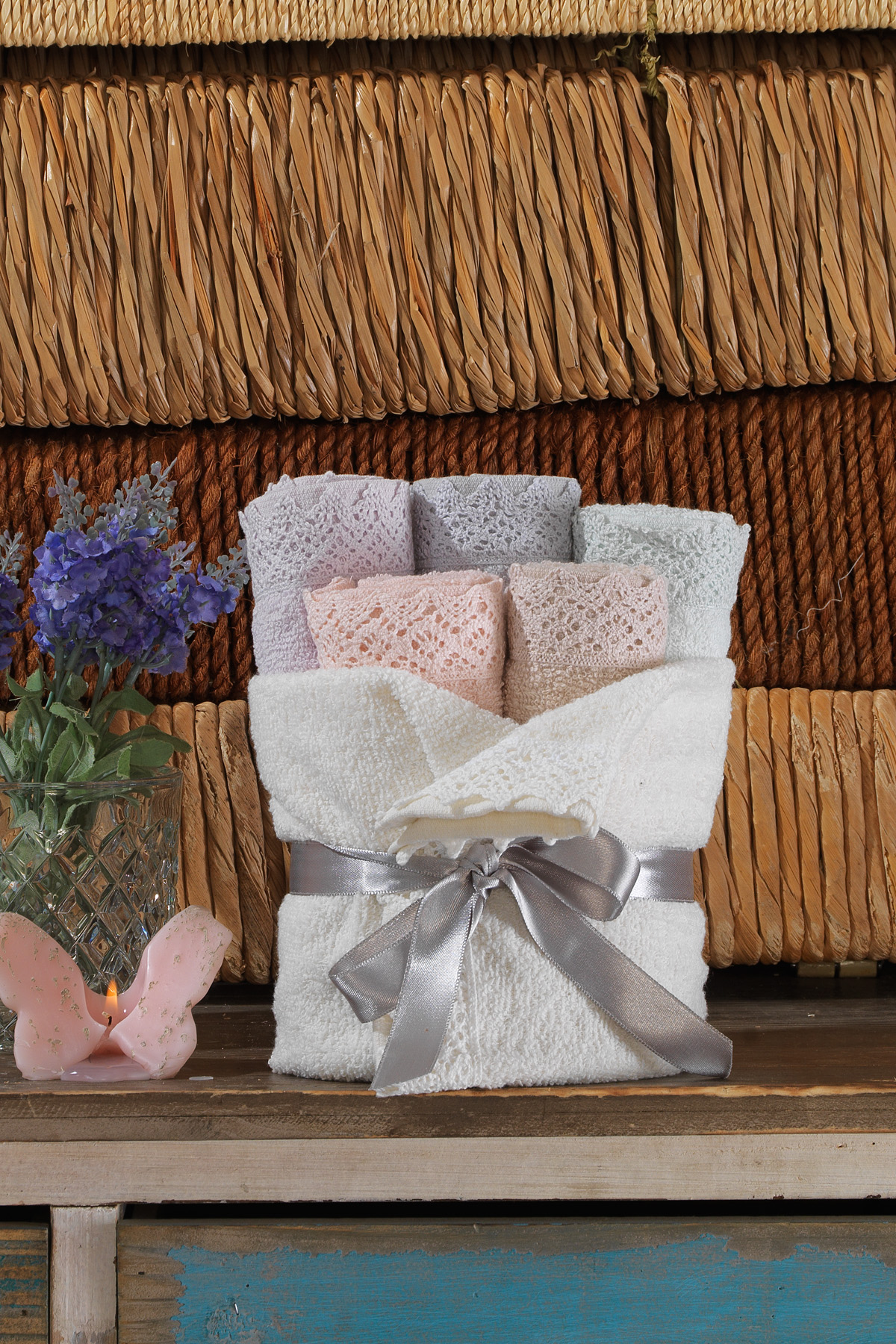 Gift Box 6 lı 30x50 Havlu Sepetli Misafir Havlu Seti