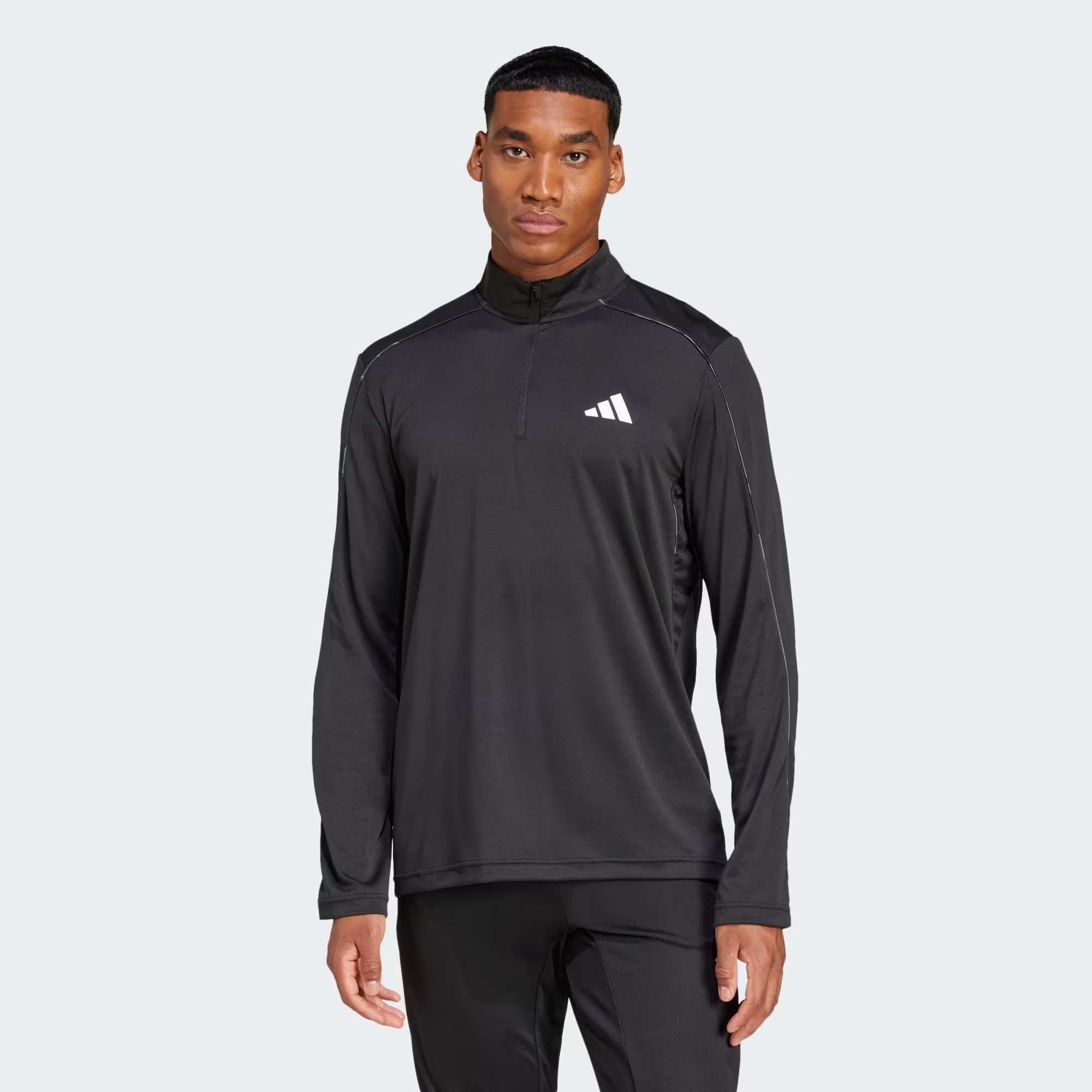 Adidas Train Essentials Camo 1/4-Zip Tee Erkek Uzun Kollu T-shirt JE5695 (JE5695) Siyah