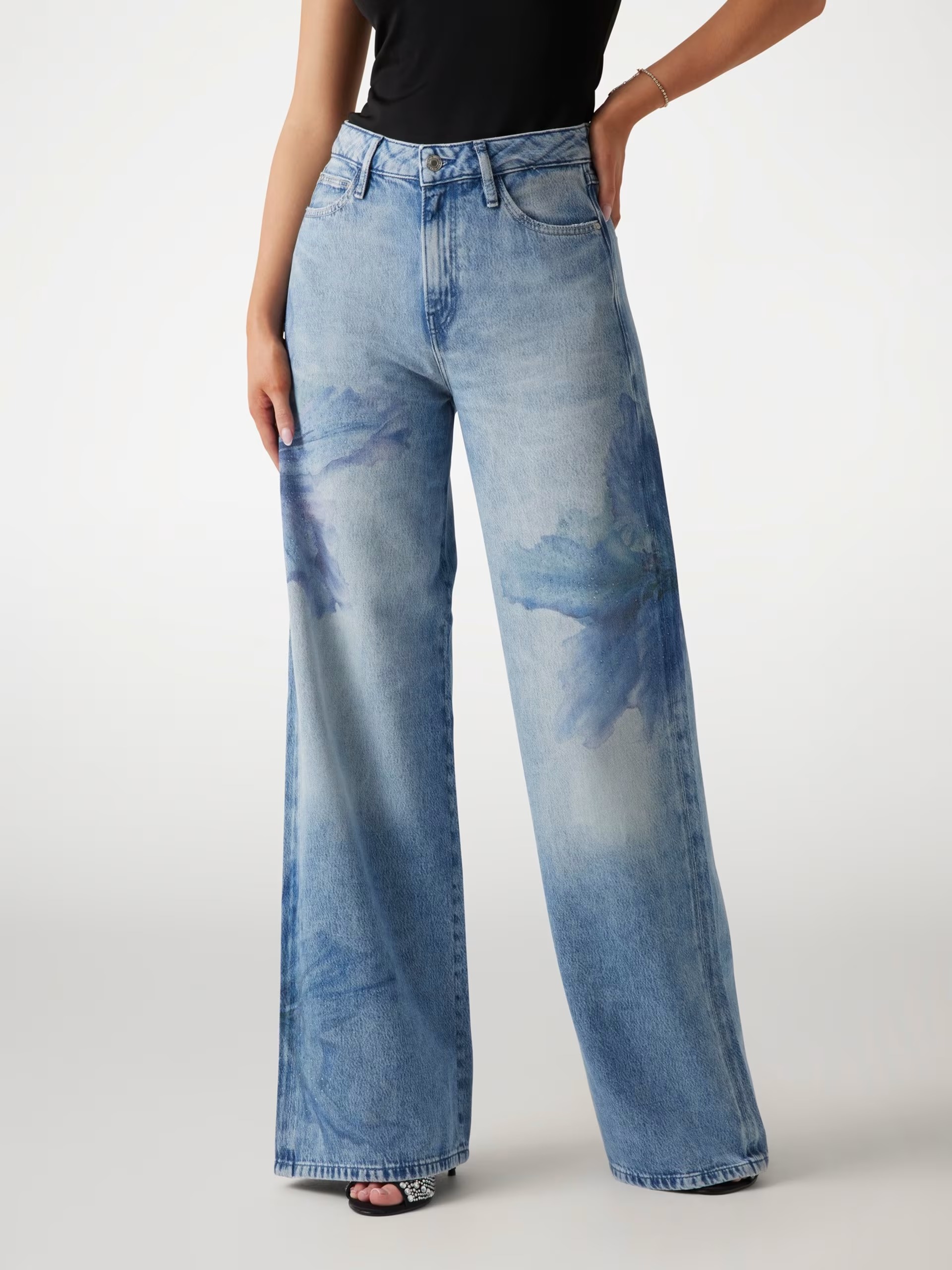 Guess Bellflower Desenli Kadın Jean Pantolon W5RA82D5LG2 (W5RA82D5LG2) Mavi