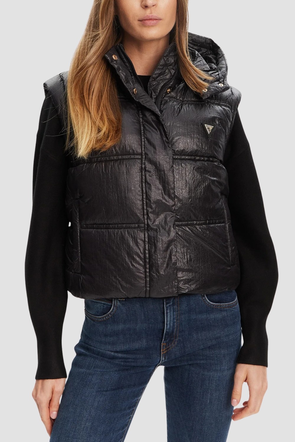Guess Ernestine Dolgulu Kadın Crop Yelek W5YL11WHDO2 (W5YL11WHDO2) Siyah