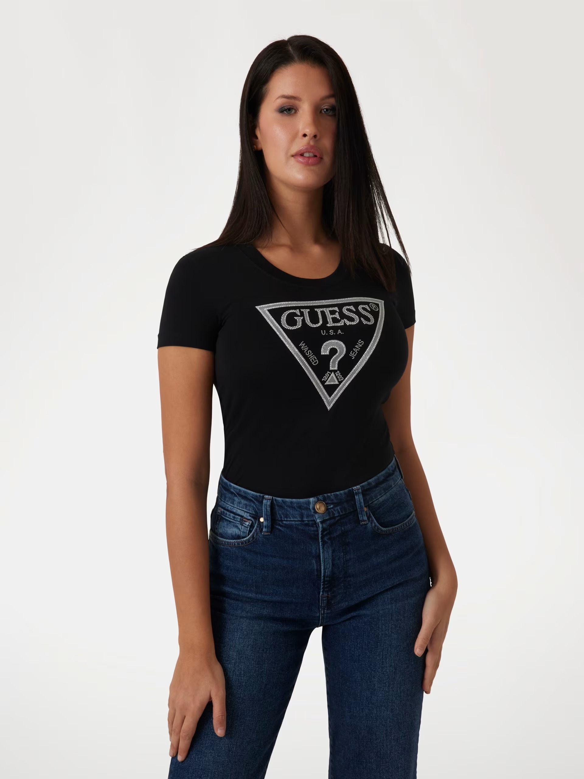 Guess Üçgen Logolu Kadın T-shirt W5RI11J1314 (W5RI11J1314) Siyah