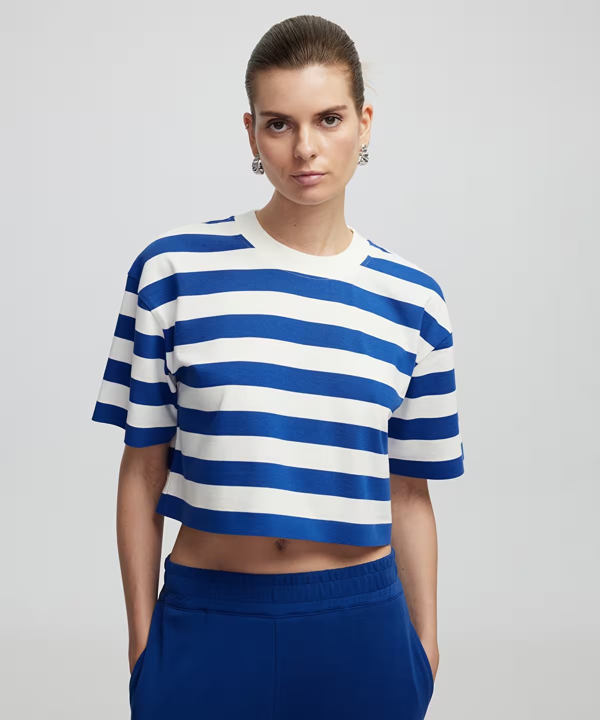 İpekyol Çizgili Crop Kadın T-Shirt (IS1250070106) Saks