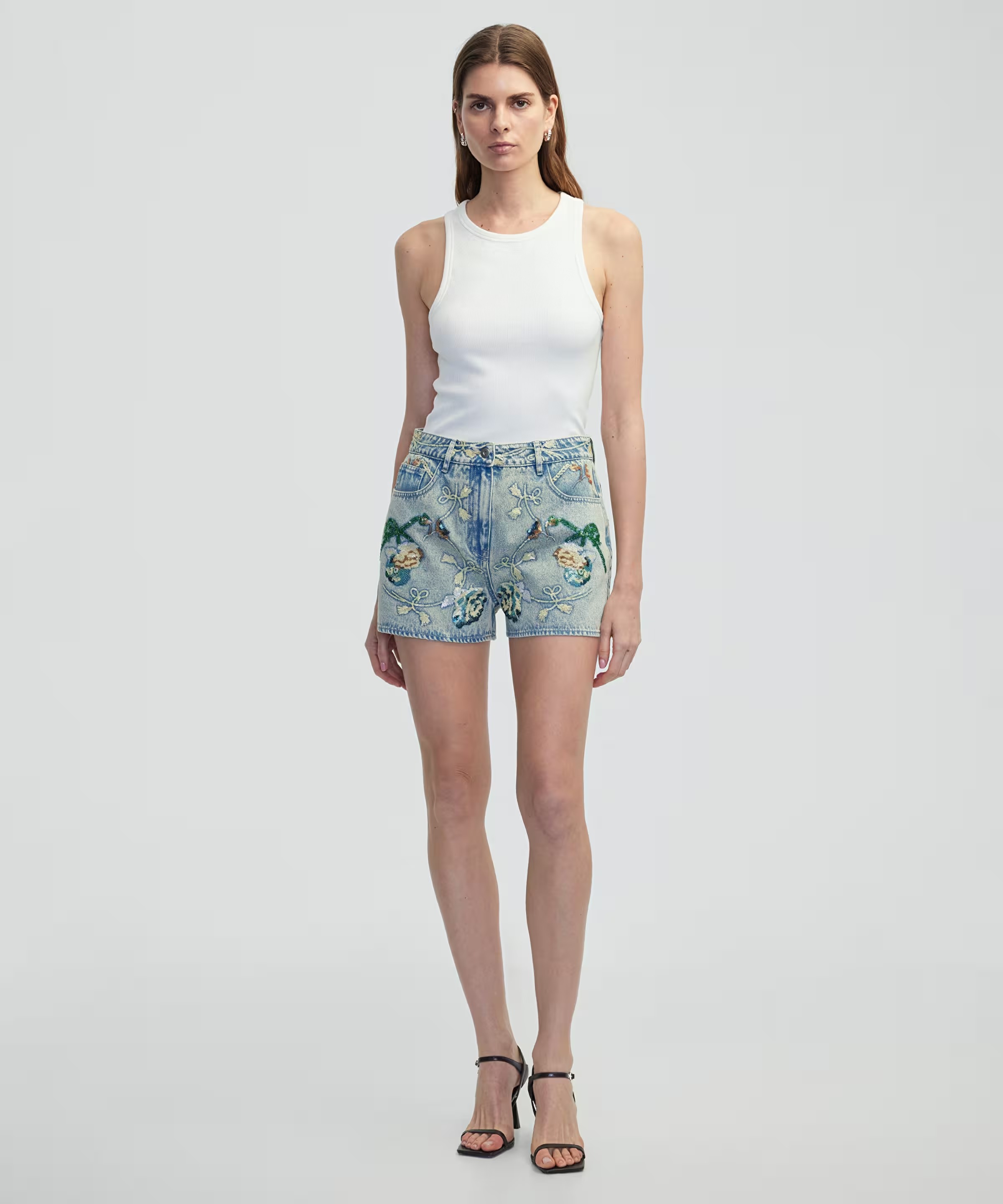 İpekyol Floral Nakışlı Kadın Denim Şort IS1250013051 (IS1250013051) Mavi