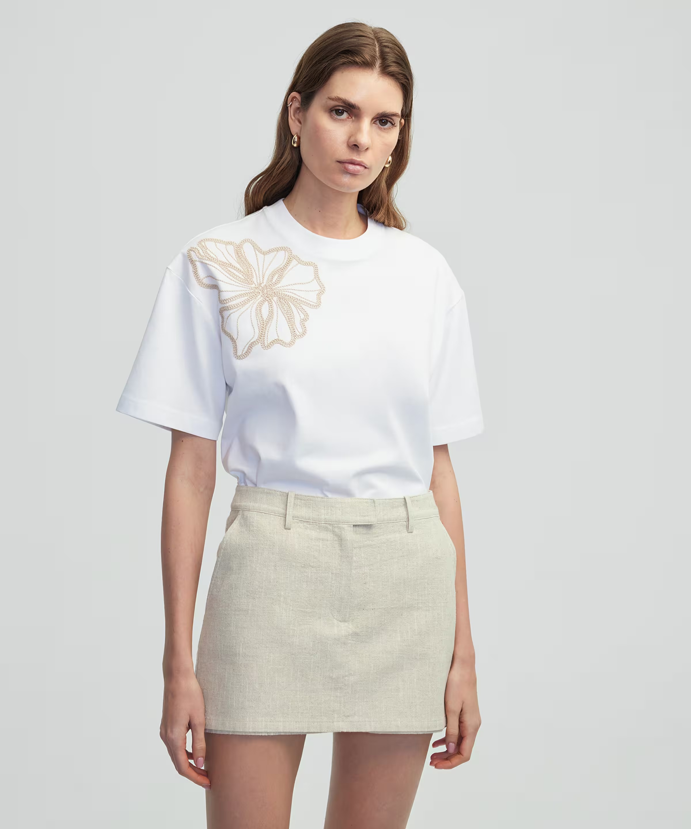 İpekyol Floral Nakışlı Kadın T-shirt IS1250070251 (IS1250070251) Beyaz